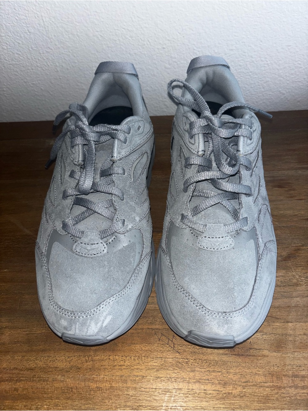 Hoka One One Men Clifton L Suede Limestone Grey Running Shoe Size 11